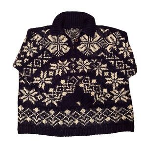 Vintage Snowflake Wool Navy and White Sweater